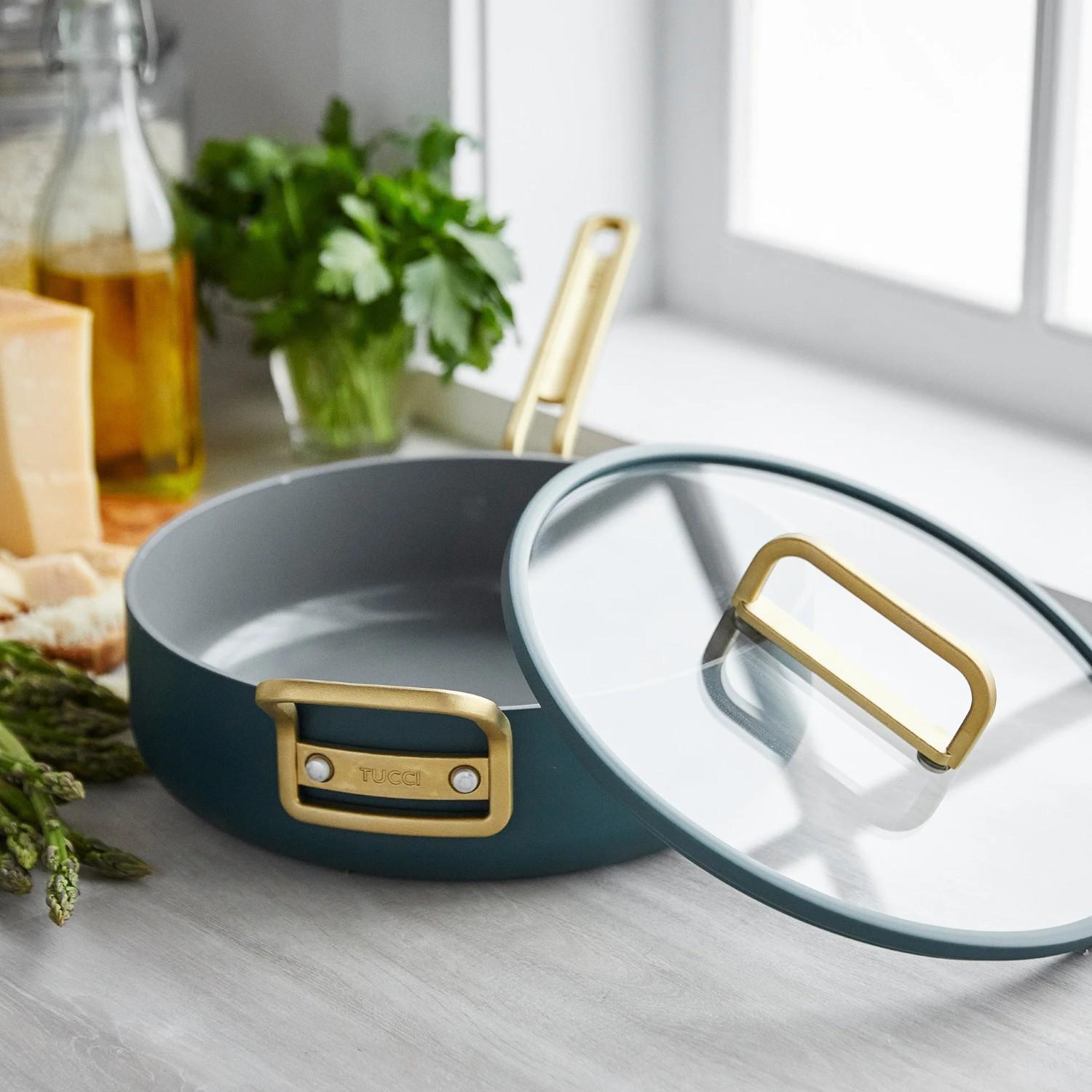 Súprava riadu s nepriľnavým keramickým povrchom, Stanley Tucci, 11 ks, tmavo zelená