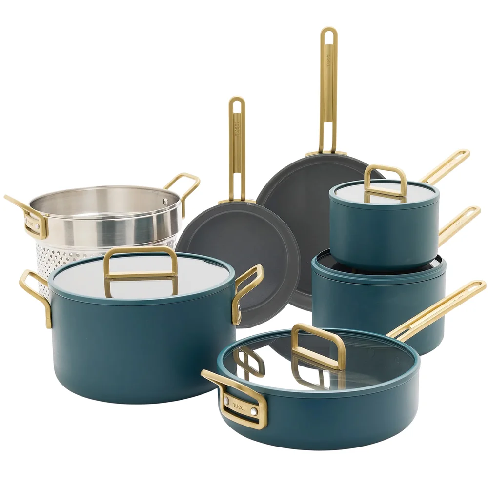 Súprava riadu s nepriľnavým keramickým povrchom, Stanley Tucci, 11 ks, tmavo zelená