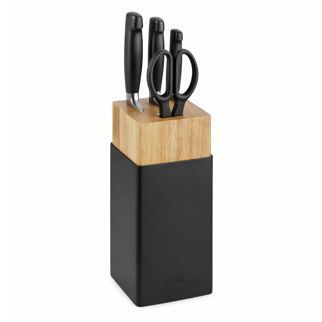 Čierny blok s nožmi Four Star a nožnicami, 5 ks