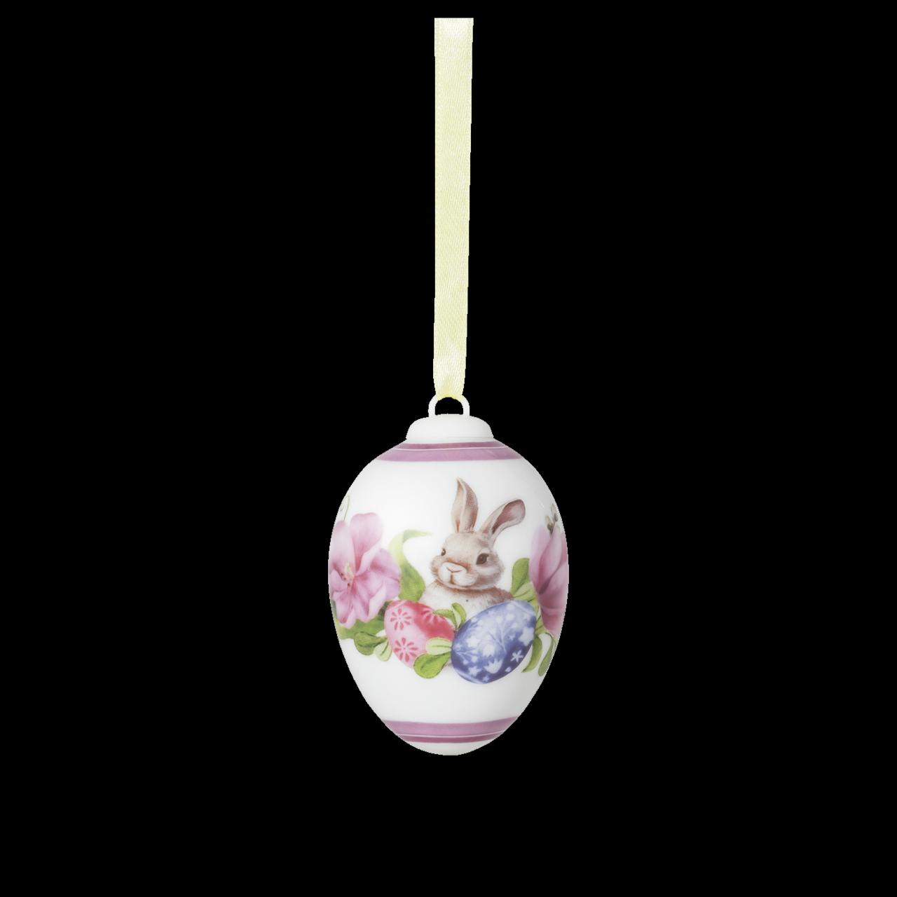 Porcelánová závesná dekorácia srdce „Zajačik s tulipánmi“, 7 cm