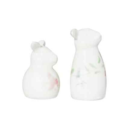 Porcelánová soľnička s koreničkou Zajačikovia Spring greetings, 2 ks