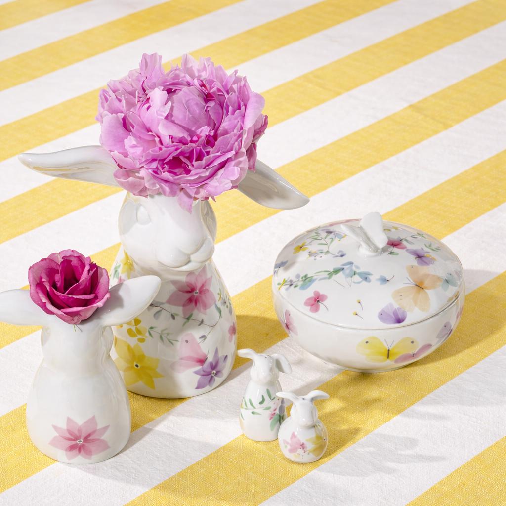 Porcelánová soľnička s koreničkou Zajačikovia Spring greetings, 2 ks