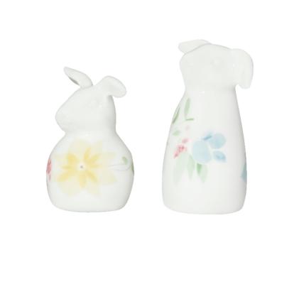 Porcelánová soľnička s koreničkou Zajačikovia Spring greetings, 2 ks